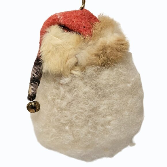 Vtg 7" Paper Mache Santa Face Ornament Wool Beard Rabbit Fur Trim Fabric Hat - Picture 2 of 10